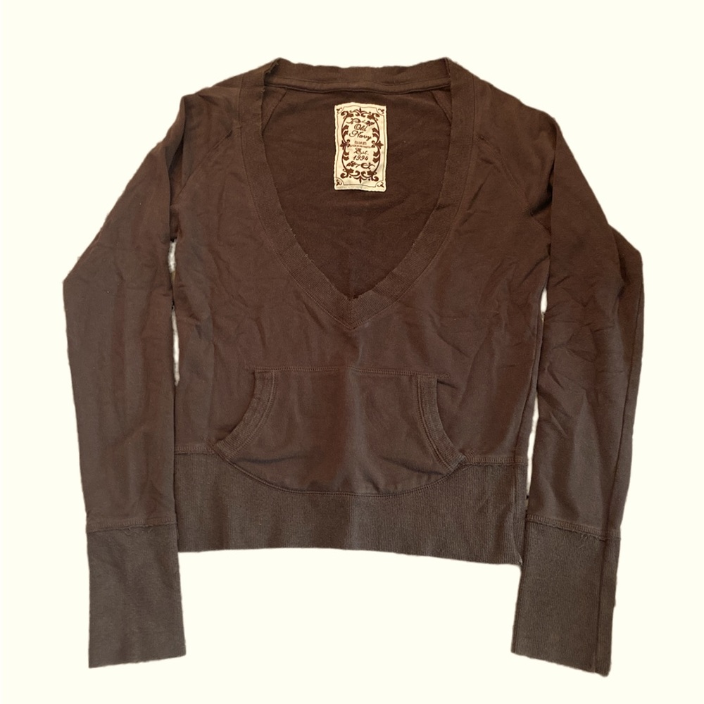 Old Navy deep v neck fitted sweatshirt, brown